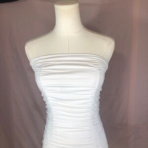 Strapless Ruched Bodycon Dress in White Size Small XS